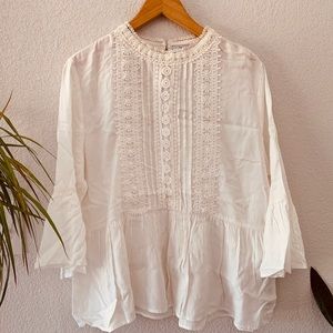 Boho White Peplum Bell Sleeve Blouse